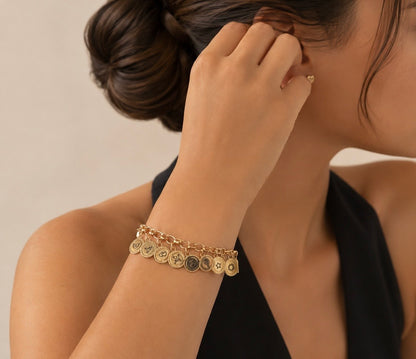 PULSEIRA ELO COM BERLOQUES DOURADO