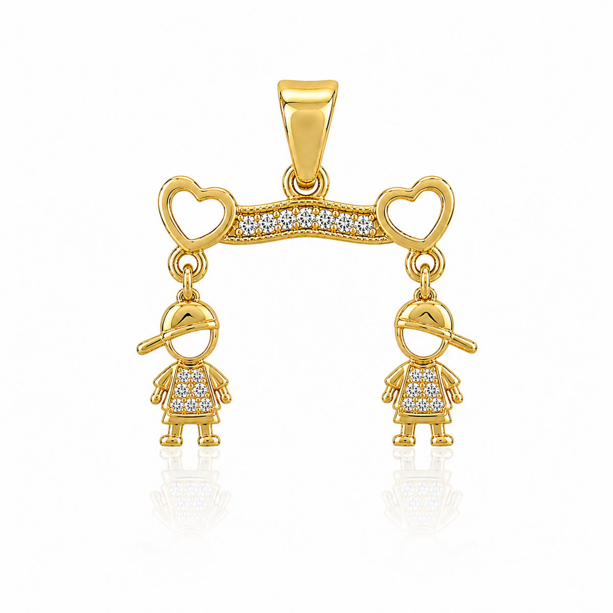 Pingente Dourado Dois Meninos Cravejado