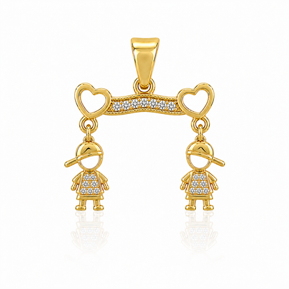 Pingente Dourado Dois Meninos Cravejado