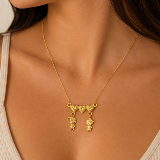 Pingente Dourado Mãe Casal De Filhos
