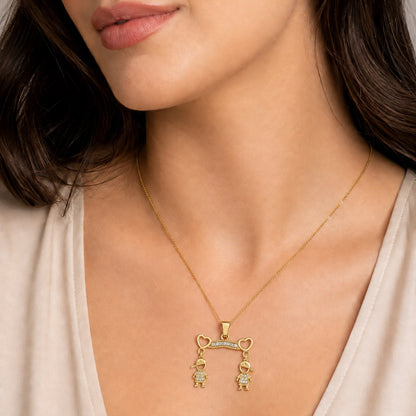 Pingente Dourado Dois Meninos Cravejado