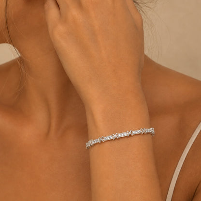 PULSEIRA BANHO DE PRATA COM DETALHE EM X